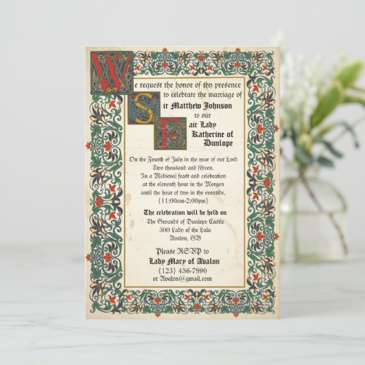 Middeleeuwse Manuscript bruiloft uitnodiging Kaart (Staand voorkant)