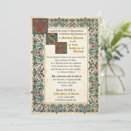 Middeleeuwse Manuscript bruiloft uitnodiging Kaart (Staand voorkant)