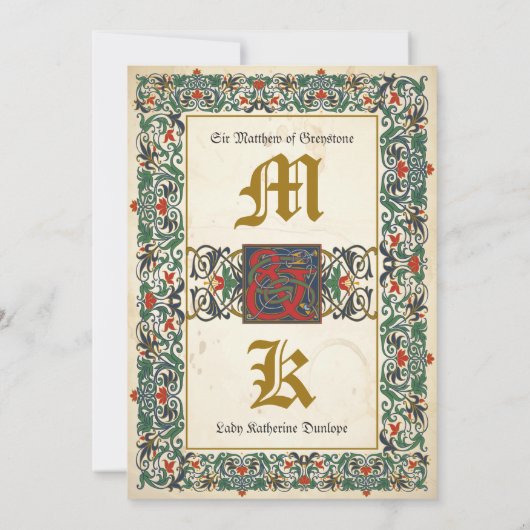 Middeleeuwse Manuscript bruiloft uitnodiging Kaart (Achterkant)