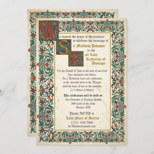 Middeleeuwse Manuscript bruiloft uitnodiging Kaart (Voorkant / Achterkant)