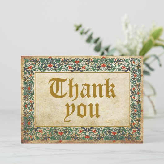 Middeleeuwse Manuscript Gothic Dank u Bedankkaart (Staand voorkant)