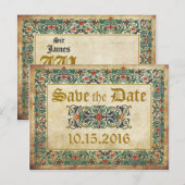 Middeleeuwse Manuscript Gothic Save the Date Aankondigingskaart (Voorkant / Achterkant)