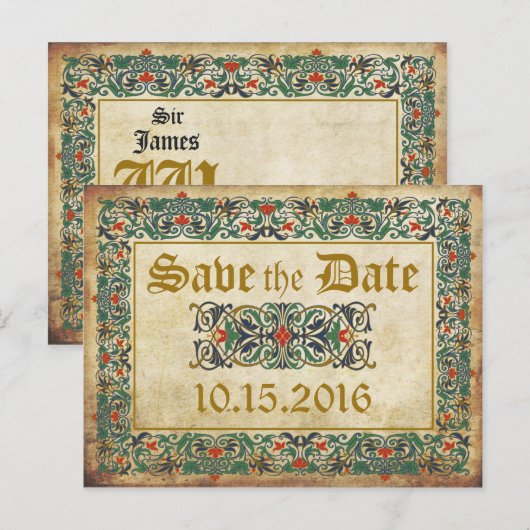Middeleeuwse Manuscript Gothic Save the Date Aankondigingskaart (Voorkant / Achterkant)