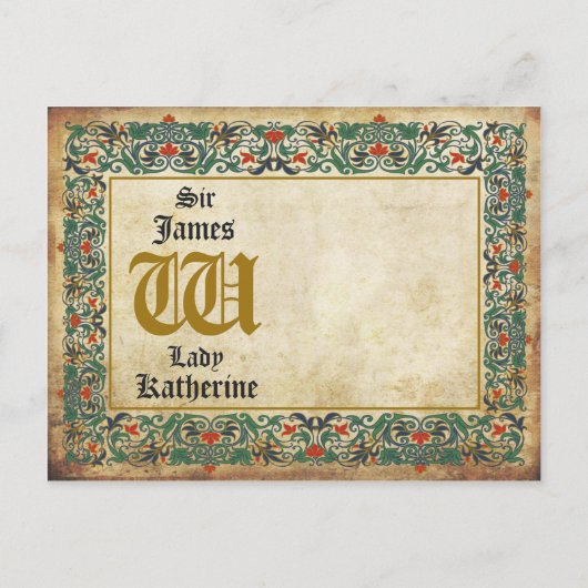 Middeleeuwse Manuscript Gothic Save the Date Aankondigingskaart (Achterkant)