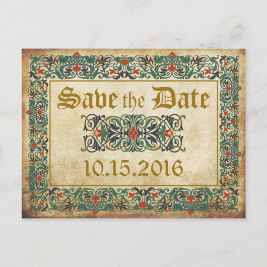 Middeleeuwse Manuscript Gothic Save the Date Aankondigingskaart (Voorkant)