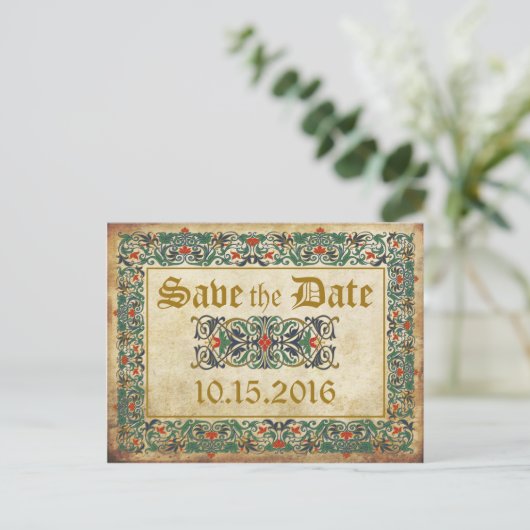 Middeleeuwse Manuscript Gothic Save the Date Aankondigingskaart (Staand voorkant)