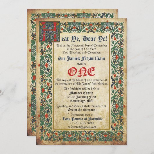 Middeleeuwse Manuscript Verjaardag Kaart (Voorkant / Achterkant)