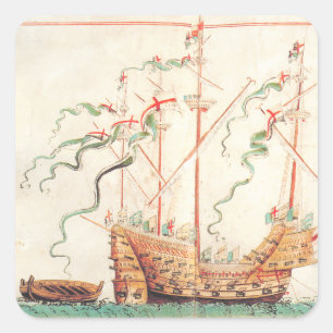 Middeleeuwse marine schip vierkante sticker
