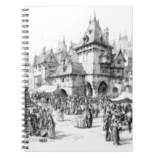 Middeleeuwse markt stad inkt illustratie notitieboek