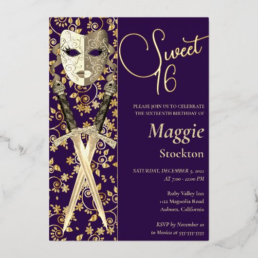 Middeleeuwse Masquerade Sweet 16 Uitnodiging (Voorkant)