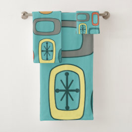 Middeleeuwse MCM afgeronde rechthoeken Aquamarine Bad Handdoek