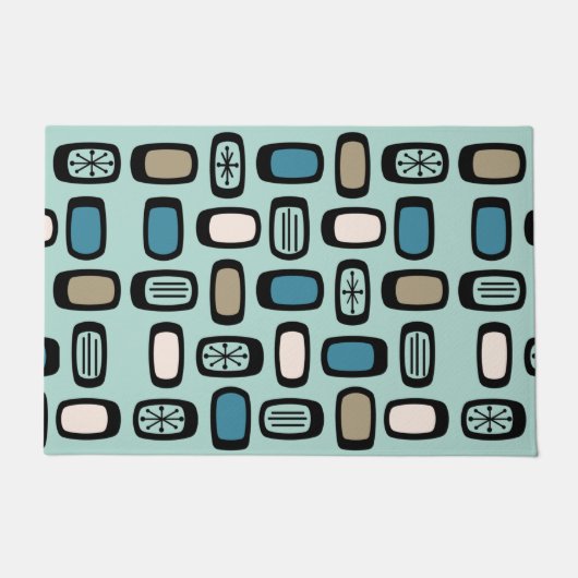 Middeleeuwse MCM afgeronde rechthoeken Aquamarine Deurmat (Voorkant)