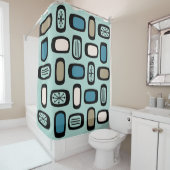 Middeleeuwse MCM afgeronde rechthoeken Aquamarine Douchegordijn (In situ)