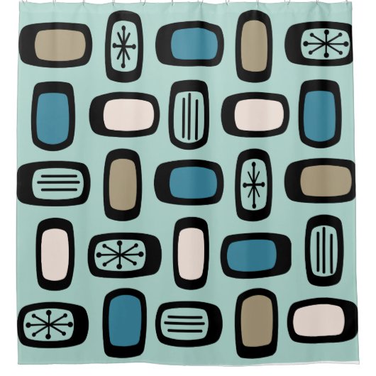 Middeleeuwse MCM afgeronde rechthoeken Aquamarine Douchegordijn (Voorkant)
