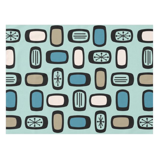 Middeleeuwse MCM afgeronde rechthoeken Aquamarine Tafelkleed (Voorkant (Horizontaal))