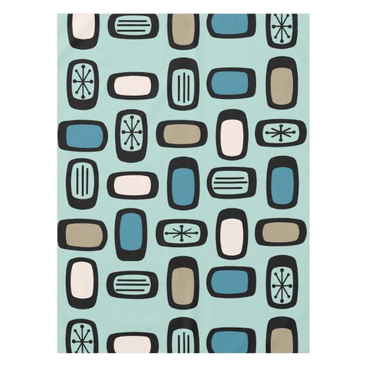 Middeleeuwse MCM afgeronde rechthoeken Aquamarine Tafelkleed (Voorkant)