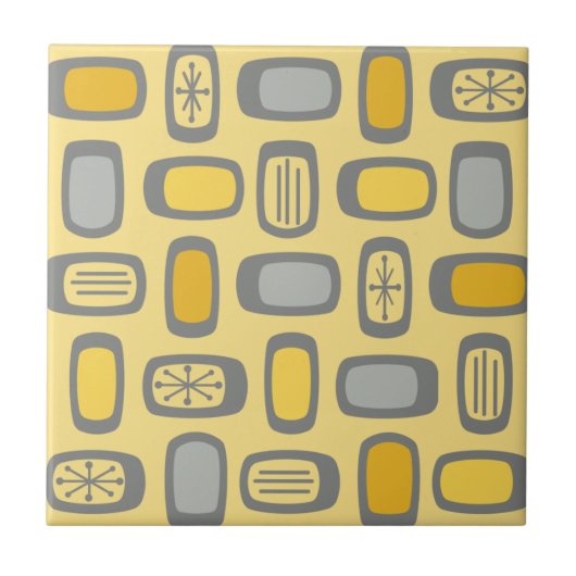 Middeleeuwse MCM afgeronde rechthoeken Geel grijs Tegeltje (Voorkant)