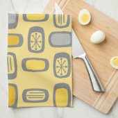 Middeleeuwse MCM afgeronde rechthoeken Geel grijs Theedoek (Quarter Fold)