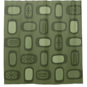 Middeleeuwse MCM afgeronde rechthoeken Olive Green Douchegordijn