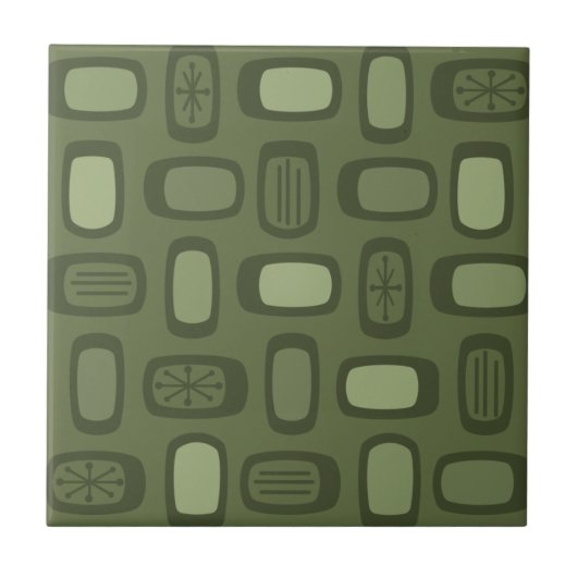 Middeleeuwse MCM afgeronde rechthoeken Olive Green Tegeltje (Voorkant)