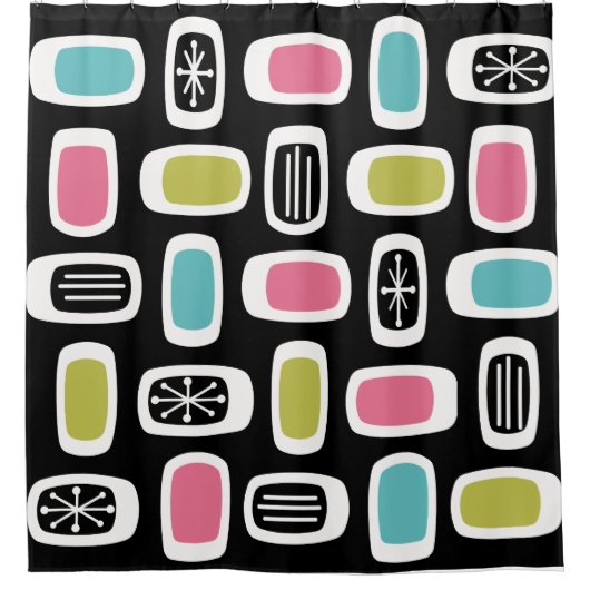 Middeleeuwse MCM Ronde rechthoeken zwart, kleurrij Douchegordijn (Voorkant)