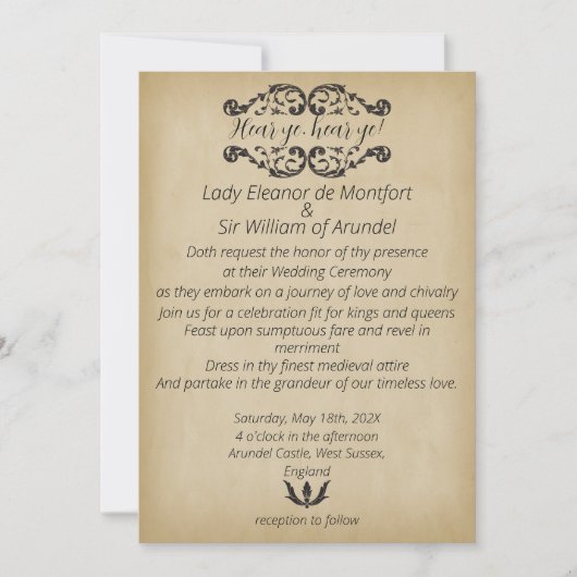 Middeleeuwse Merriment Faux perkament bruiloft Kaart (Voorkant)