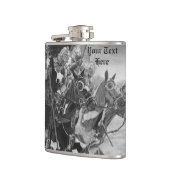 middeleeuwse messenmakrelen die op paarden rusten heupfles (Links)