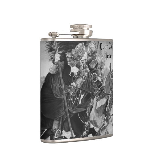 middeleeuwse messenmakrelen die op paarden rusten heupfles (Rechts)