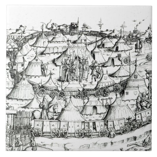 Middeleeuwse militaire kamp, uit een boek, pub. 18 tegeltje (Voorkant)