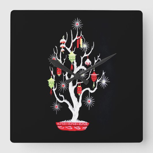 middeleeuwse mod Aziatische kerstboom Vierkante Klok (Voorkant)