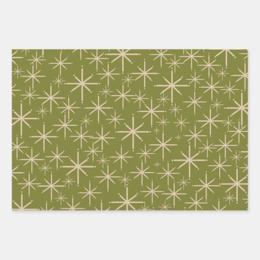 Middeleeuwse Mod Retro Starbursts Oranje Blauwgroe Inpakpapier Vel (Voorkant 3)