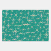 Middeleeuwse Mod Retro Starbursts Oranje Blauwgroe Inpakpapier Vel (Voorkant 2)