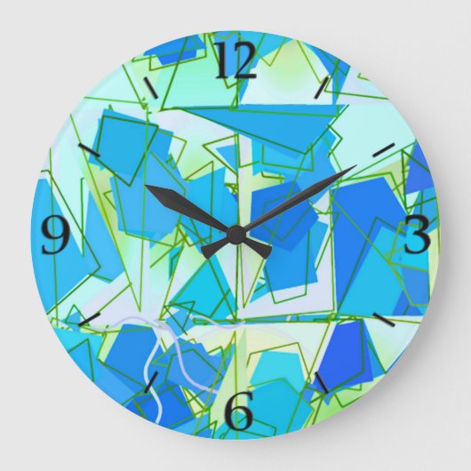 Middeleeuwse Moderne Abstracte, Aqua & Cerulean Bl Grote Klok (Voorkant)