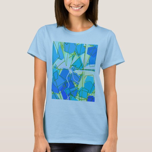 Middeleeuwse Moderne Abstracte, Aqua & Cerulean Bl T-shirt (Voorkant)