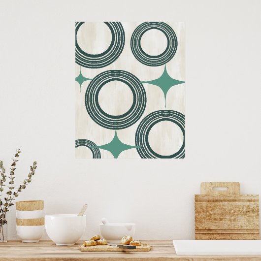 Middeleeuwse moderne Abstracte Poster-Blauwgroen Poster (Keuken)