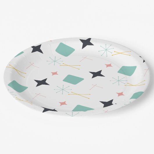 Middeleeuwse moderne atoomsterren papieren bordje (Gekanteld)