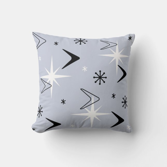 Middeleeuwse moderne boemerangs Silver Blue Kussen (Voorkant)