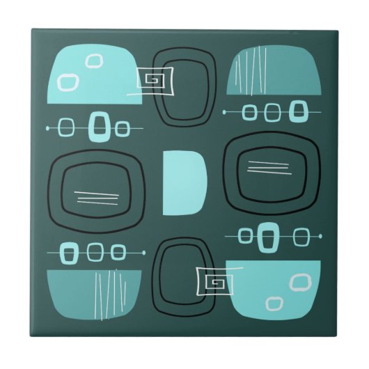 Middeleeuwse moderne Bowlen en Stenen Blauwgroen Tegeltje (Voorkant)