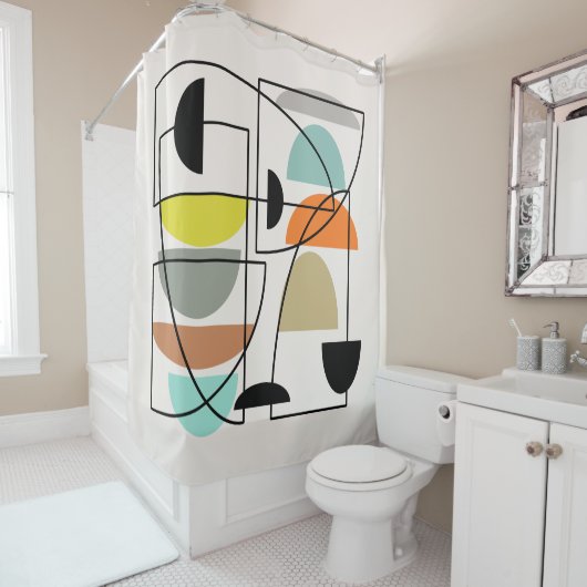 Middeleeuwse moderne "Bowls" Douchegordijn (In situ)