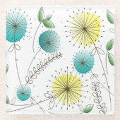 Middeleeuwse moderne Dandelion klokken Blauw Geel Glazen Onderzetter (Voorkant)