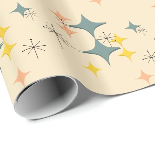 Middeleeuwse moderne Eames Atomic Starbursts Custo Cadeaupapier (Rol Hoek)