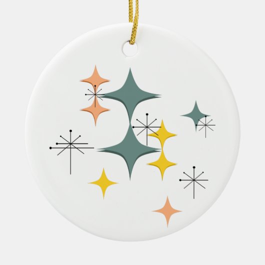 Middeleeuwse moderne Eames Atomic Starbursts Custo Keramisch Ornament (Voorkant)