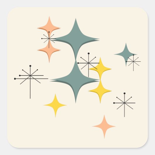 Middeleeuwse moderne Eames Atomic Starbursts Custo Vierkante Sticker (Voorkant)