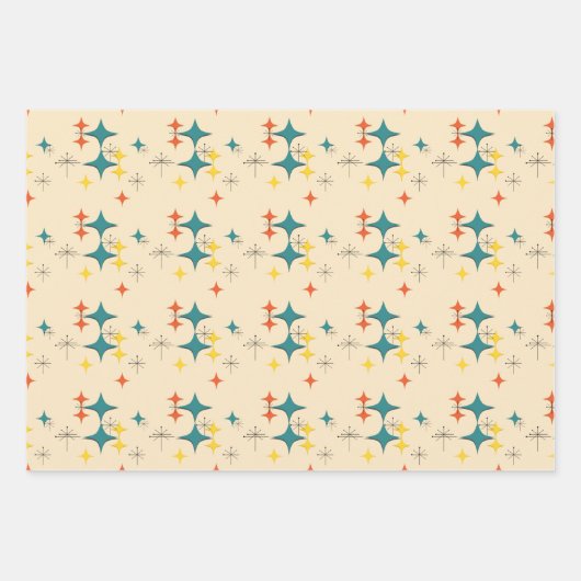 Middeleeuwse moderne Eames era Atomic Starbursts 3 Inpakpapier Vel (Voorkant 3)