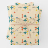 Middeleeuwse moderne Eames era Atomic Starbursts 3 Inpakpapier Vel (In situ)