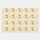 Middeleeuwse moderne Eames era Atomic Starbursts 3 Inpakpapier Vel (Voorkant)