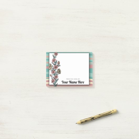 Middeleeuwse moderne Floral Stipe Pattern Designer Post-it® Notes (Op bureau)