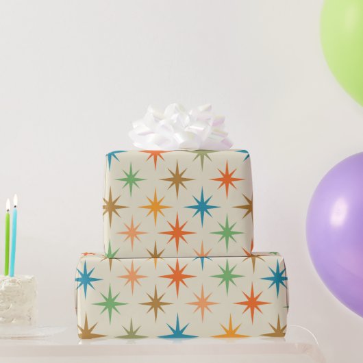 Middeleeuwse moderne kleurrijke atoomstarbursts cadeaupapier (Feestgeschenken)