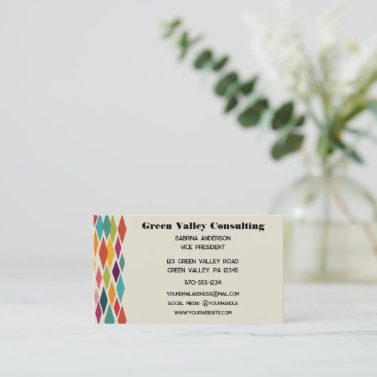 Middeleeuwse moderne, kleurrijke geometrische afdr visitekaartje (Staand voorkant)