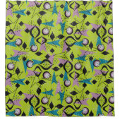 Middeleeuwse Moderne | Peridot Aqua en Black Atomi Douchegordijn (Voorkant)